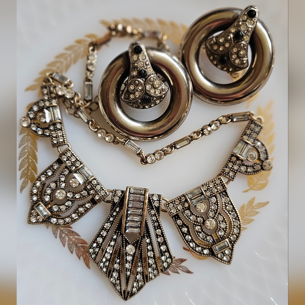 Ben-Amun Deco Style Necklace. Art Deco Necklace. Deco Wedding Jewelry.